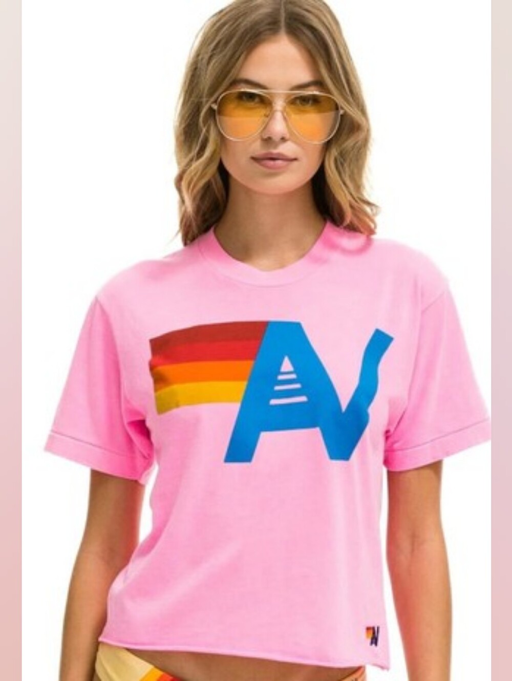 Aviator Nation Logo Boyfriend Tee Pink Small